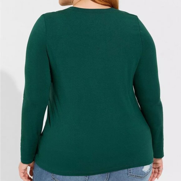 Torrid Super Soft Crew Neck Long Sleeve Tee Dark Green - Picture 2 of 3